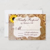Rustic Shabby Sunflower Swirls Wedding RSVP-kaarte RSVP Kaartje (Voorkant)
