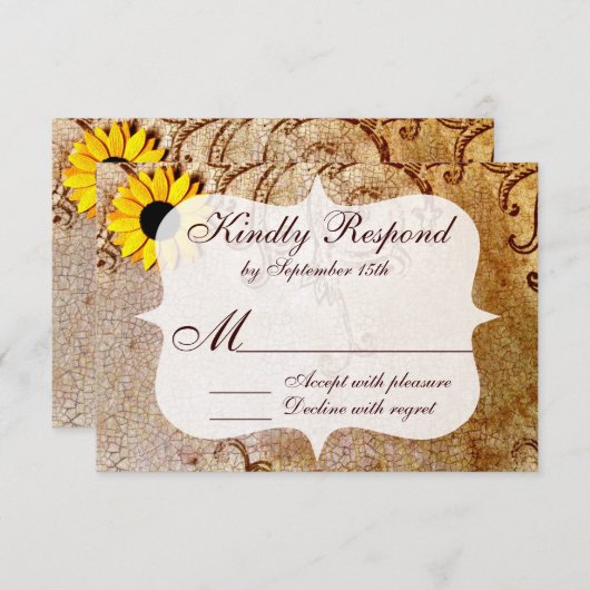 Rustic Shabby Sunflower Swirls Wedding RSVP-kaarte RSVP Kaartje (Voorkant / Achterkant)