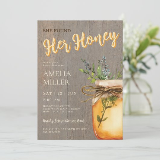 Rustic She Found Her Honey Bridal Shower Kaart (Staand voorkant)