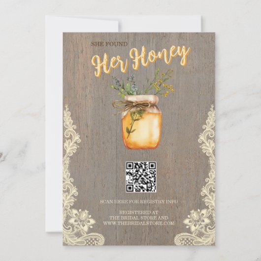 Rustic She Found Her Honey Bridal Shower Kaart (Achterkant)