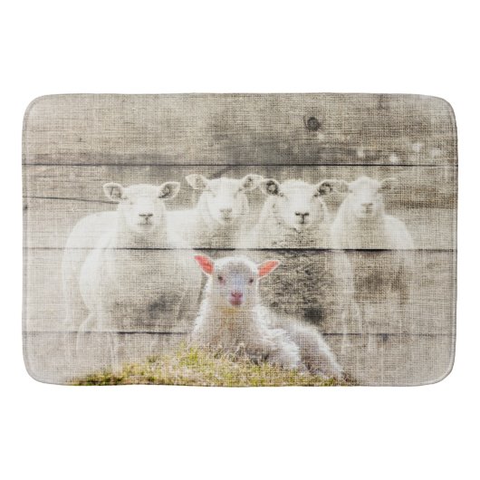 Rustic Sheep Baby Lamb Burlap Badmat (Voorkant)