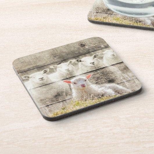 Rustic Sheep Baby Lamb Burlap Bier Onderzetter (Linkerzijde)