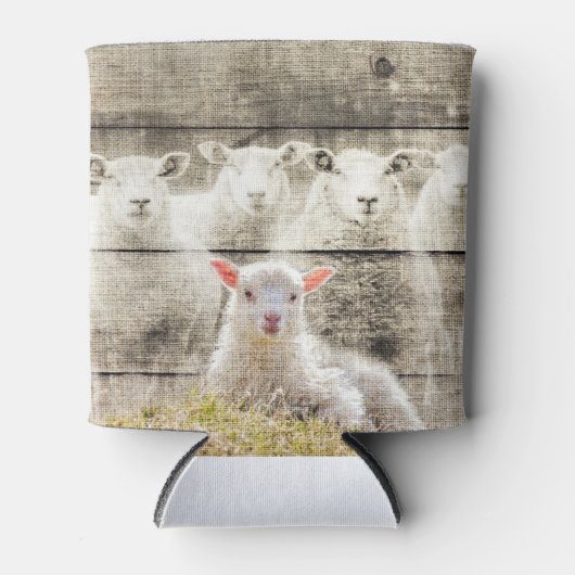 Rustic Sheep Baby Lamb Burlap Blikjeskoeler (Voorkant)