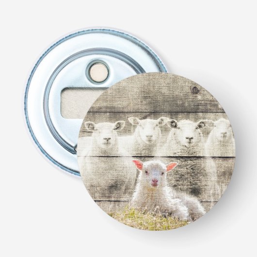 Rustic Sheep Baby Lamb Burlap Button Flesopener (Voorkant)