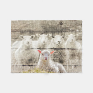 Rustic Sheep Baby Lamb Burlap Fleece Deken