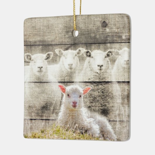Rustic Sheep Baby Lamb Burlap Keramisch Ornament (Links)