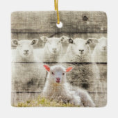 Rustic Sheep Baby Lamb Burlap Keramisch Ornament (Voorkant)