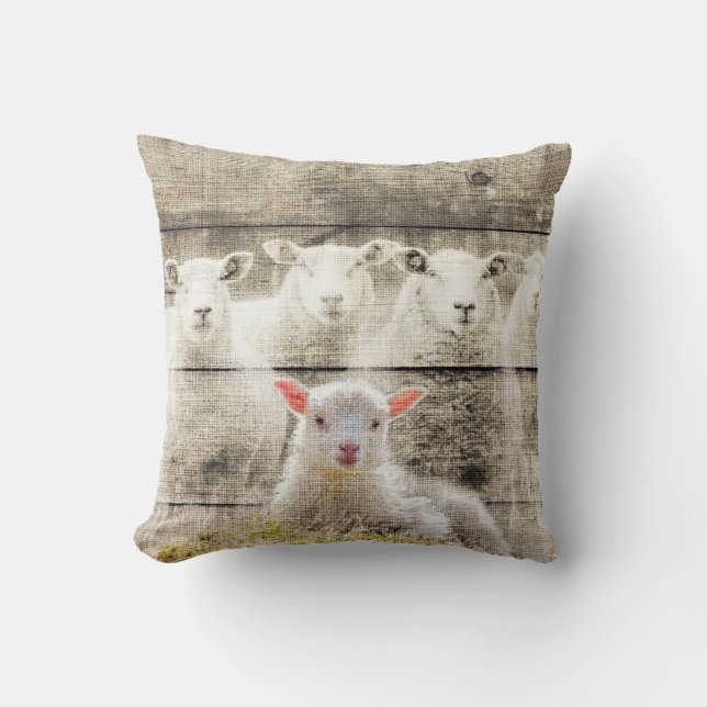 Rustic Sheep Baby Lamb Burlap Kussen (Voorkant)