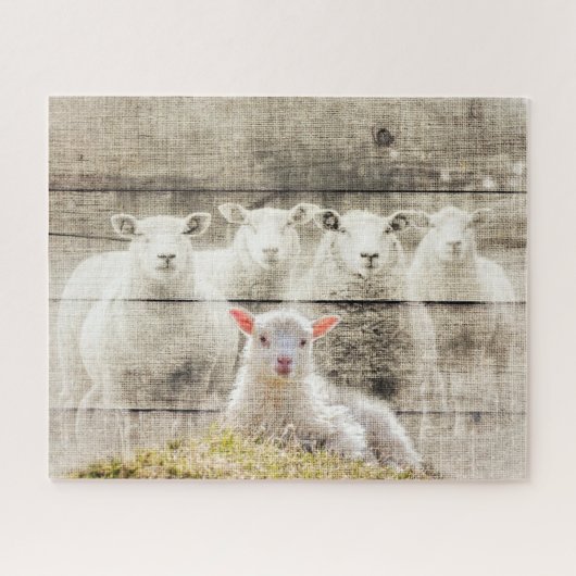 Rustic Sheep Baby Lamb Burlap Legpuzzel (Horizontaal)