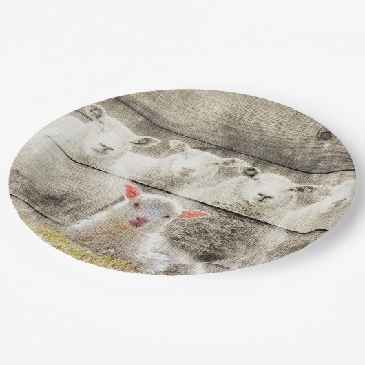 Rustic Sheep Baby Lamb Burlap Papieren Bordje (Gekanteld)