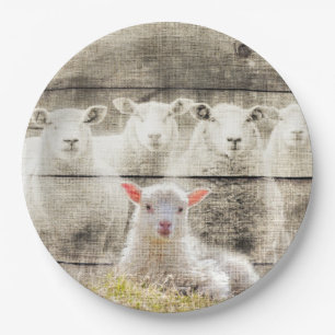 Rustic Sheep Baby Lamb Burlap Papieren Bordje