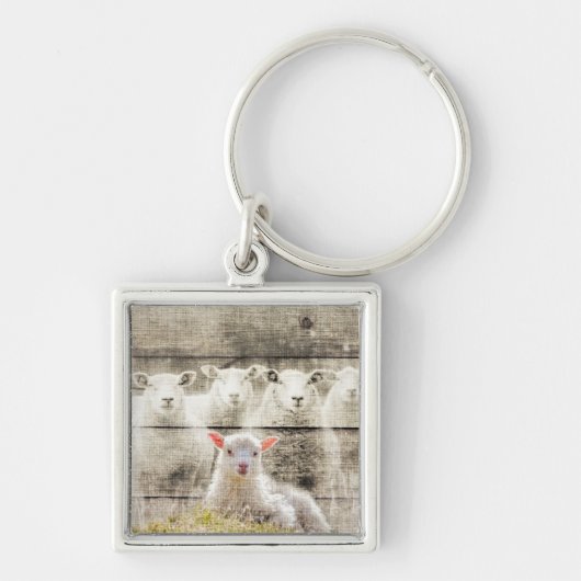 Rustic Sheep Baby Lamb Burlap Sleutelhanger (Voorkant)