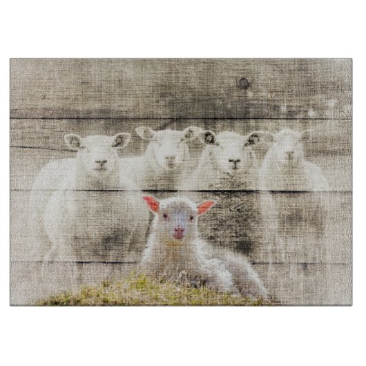 Rustic Sheep Baby Lamb Burlap Snijplank (Voorkant)