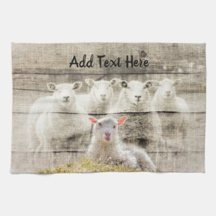 Rustic Sheep Baby Lamb Burlap Theedoek