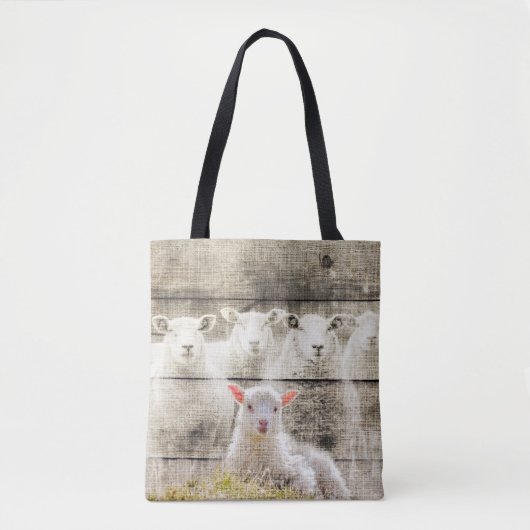 Rustic Sheep Baby Lamb Burlap Tote Bag (Voorkant)