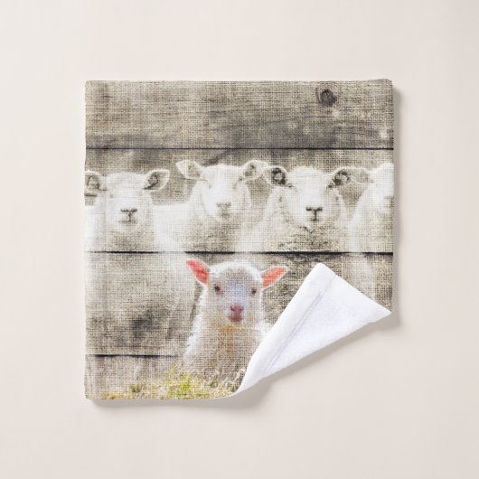 Rustic Sheep Baby Lamb Burlap Washandje (Wasdoekje)