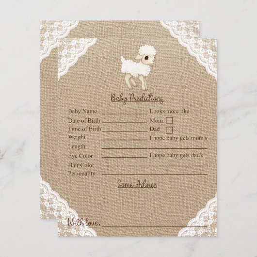 Rustic Sheep Baby shower Predictions and Advice (Voorkant / Achterkant)