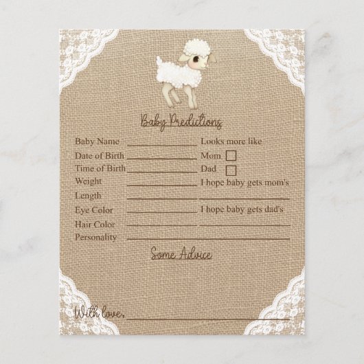Rustic Sheep Baby shower Predictions and Advice (Voorkant)