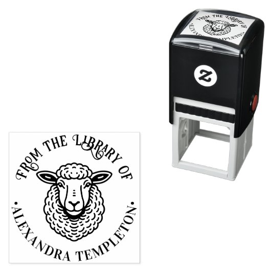 Rustic Sheep Head Library Boeknaam #1P Zelfinktende Stempel (In situ)