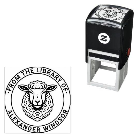 Rustic Sheep Head Library Boeknaam Zelfinktende Stempel (In situ)