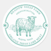Rustic Sheep Lamb Logo Farm Field Green Ronde Sticker (Voorkant)