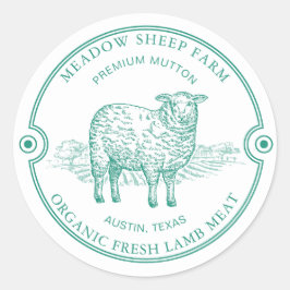 Rustic Sheep Lamb Logo Farm Field Green Ronde Sticker