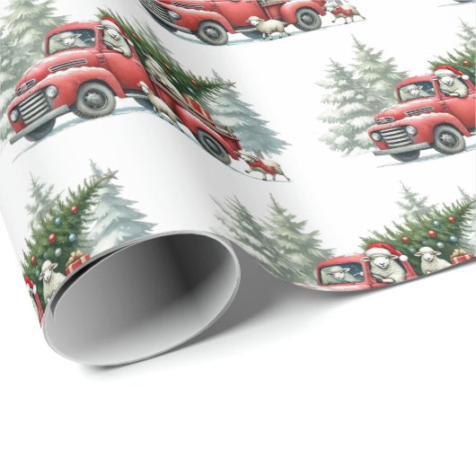 Rustic Sheep  Red Truck Cadeaupapier (Rol Hoek)