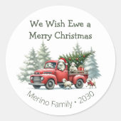 Rustic Sheep Red Truck Ronde Sticker (Voorkant)