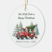 Rustic Sheep Red Truck Themed Photo Keramisch Ornament (Links)