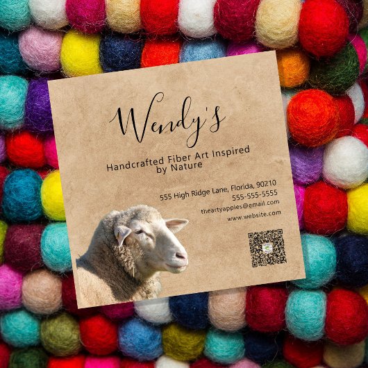 Rustic Sheep Wool Fiber Designer Business Card Vierkante Visitekaartje
