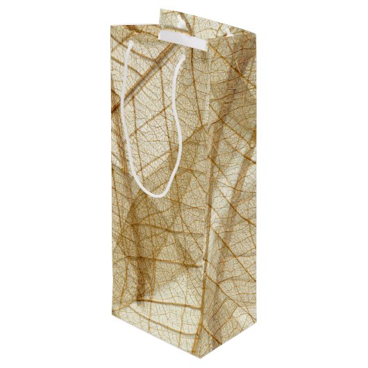 Rustic Sheer Cream Lace Leaves Wijn Cadeautas (Achterkant Gekanteld)