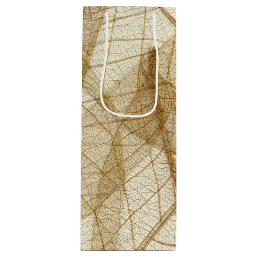 Rustic Sheer Cream Lace Leaves Wijn Cadeautas (Voorkant)