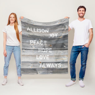 Rustic Shiplap Wood Plank Monogramed Name Quote Fleece Deken