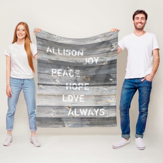 Rustic Shiplap Wood Plank Monogramed Name Quote Fleece Deken (In situ)