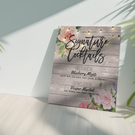 Rustic Signature Cocktail Drink Menu Wedding Decor Poster