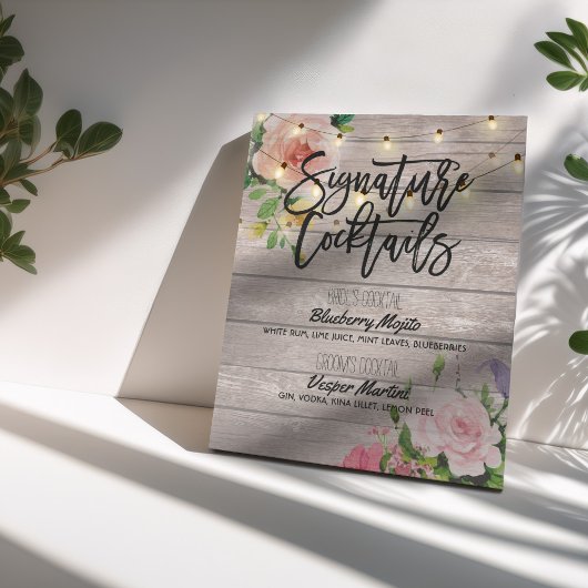 Rustic Signature Cocktail Drink Menu Wedding Decor Poster