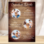 Rustic Signature Drinken 3 Foto Dog Pet Wedding Poster<br><div class="desc">De handtekening Drink van je huisdieren. Neem je beste hond, beste kat en elk huisdier mee op je bruiloft met zijn eigen drink bar voor je gasten. Perfect voor hondenliefhebbers, en een speciale hondenbar zal een hit zijn op je bruiloft. Eenvoudig, maar elegant wit met eucalyptusbladeren op landhout in bijtende...</div>