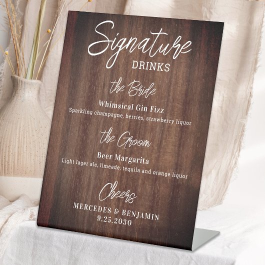 Rustic Signature Drinken Personalized Wedding Bar Reclamebord Met Voetstuk