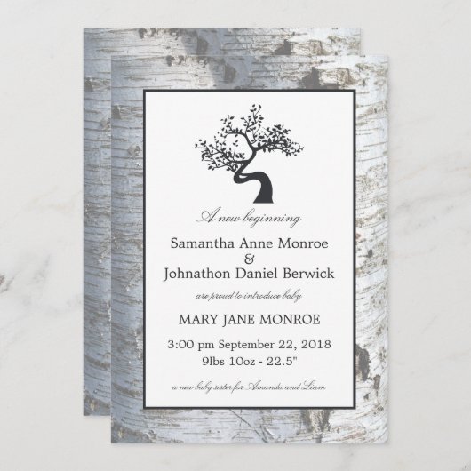 Rustic Silver Birch Tree Baby kondiging Aankondiging (Voorkant / Achterkant)