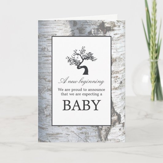 Rustic Silver Birch Tree Baby kondiging Aankondiging (Voorkant)