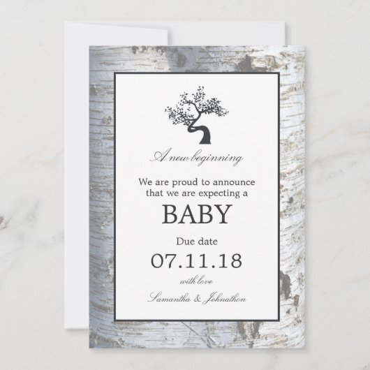 Rustic Silver Birch Tree Baby kondiging Aankondiging (Voorkant)