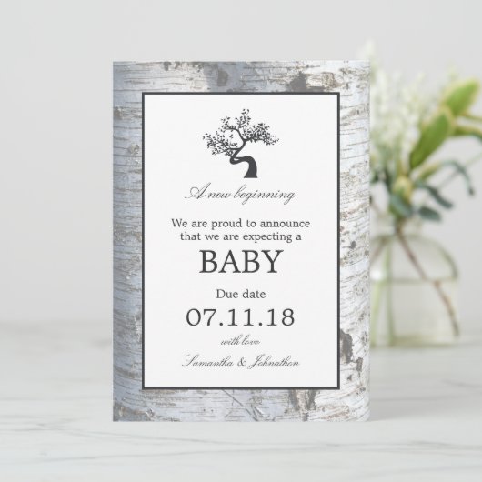 Rustic Silver Birch Tree Baby kondiging Aankondiging (Staand voorkant)