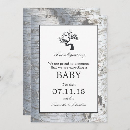 Rustic Silver Birch Tree Baby kondiging Aankondiging (Voorkant / Achterkant)