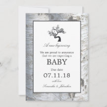 Rustic Silver Birch Tree Baby kondiging