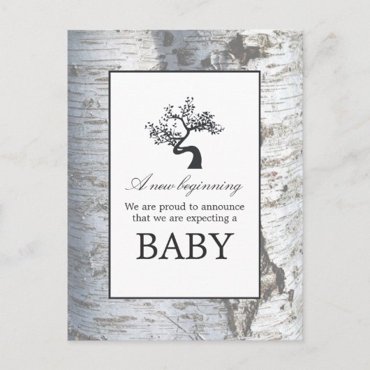 Rustic Silver Birch Tree Baby kondiging Aankondigingskaart (Voorkant)