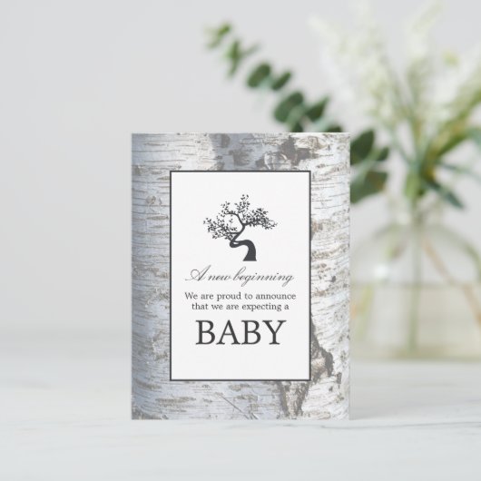 Rustic Silver Birch Tree Baby kondiging Aankondigingskaart (Staand voorkant)