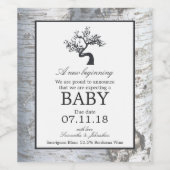Rustic Silver Birch Tree Baby kondiging Wijn Etiket (Enkel label)