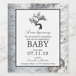 Rustic Silver Birch Tree Baby kondiging Wijn Etiket
