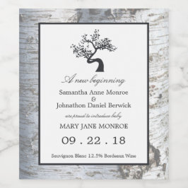 Rustic Silver Birch Tree Baby kondiging Wijn Etiket