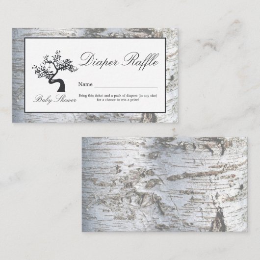 Rustic Silver Birch Tree Baby Luier Raffle Ticket Informatiekaartje (Voorkant / Achterkant)